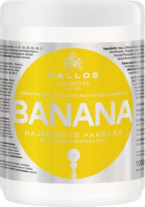 Maskë për flokë Kallos Banana Fortifying Hair Mask për femra, 1000ml