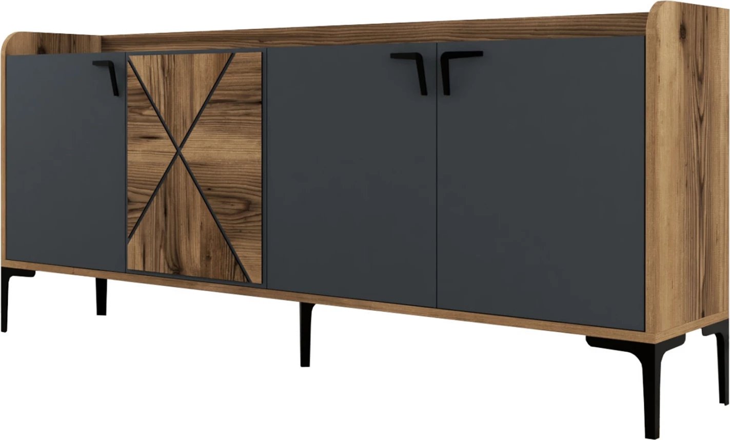 Bufe melamine, ngjyrë arre dhe gri qymyr, 180x35x78H cm, FH9433.01