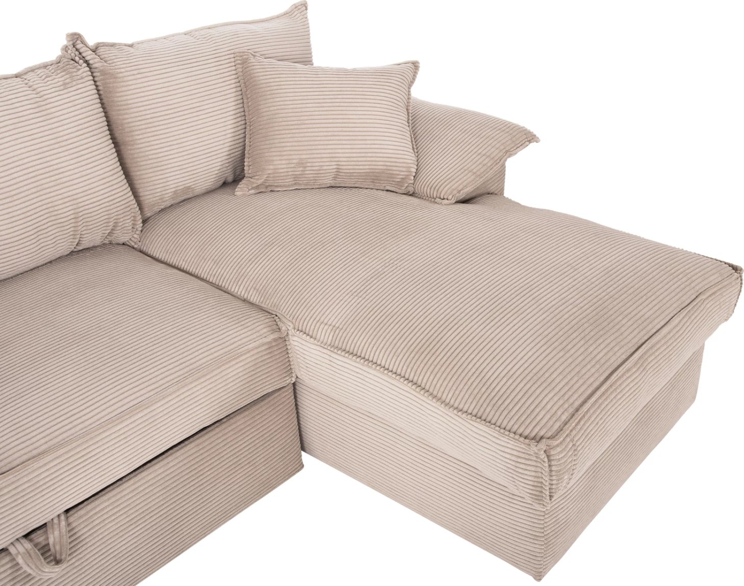 Divan qoshe me shtrat dhe hapësirë ruajtjeje ALDO FH3276.01R, pëlhurë bezhë, 256x91-159x87H cm