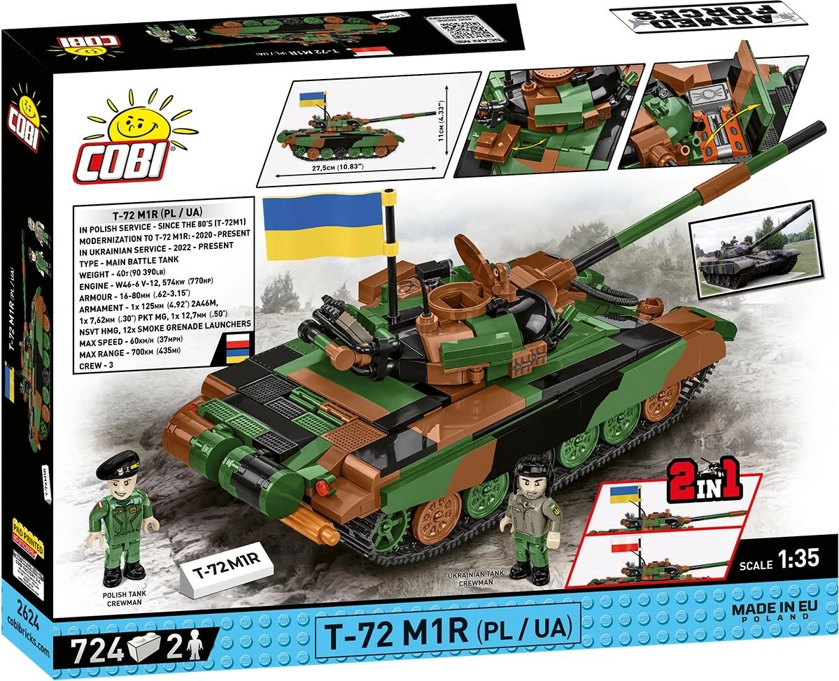 Set lodrash ndërtimi Cobi Klocki T-72M1R, 724 pjesë, me 2 figurina, Kamuflazh