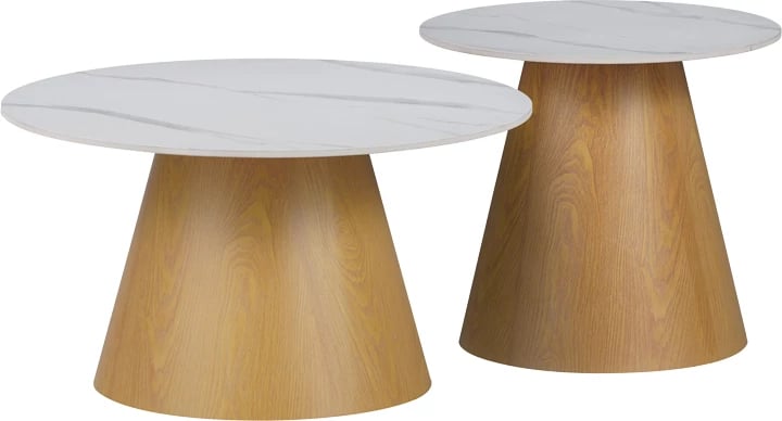 Tavolina kafeje Soleire Inart set 2 copë, gur i sinterizuar, ngjyrë mermeri e bardhë