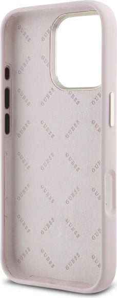 Mbështjellës Guess Silicone Logo Strass 4G për iPhone 16 Pro Max, rozë e çelët