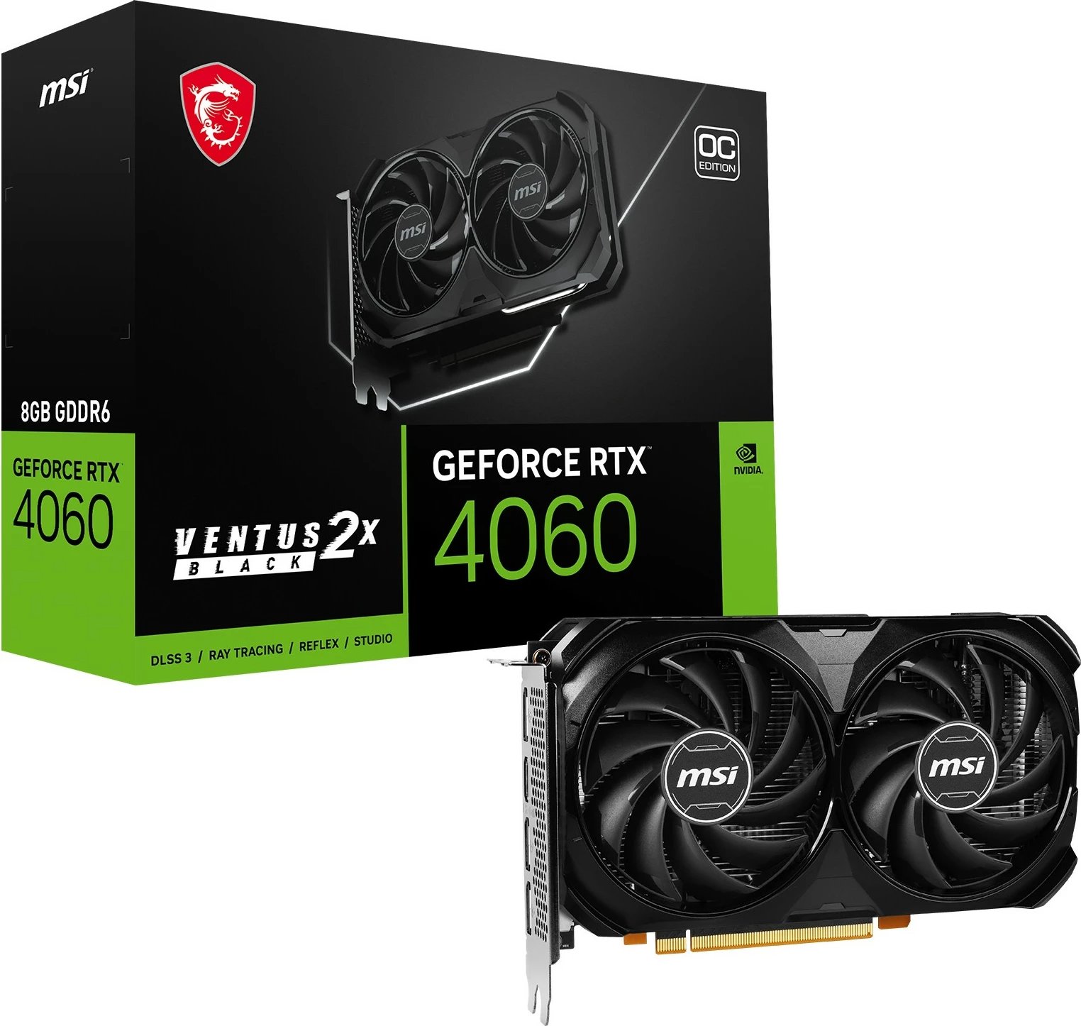 Kartelë grafike MSI GeForce RTX 4060 VENTUS 2X BLACK 8G OC, 8 GB, GDDR6, PCI Express 4.0, Gri
