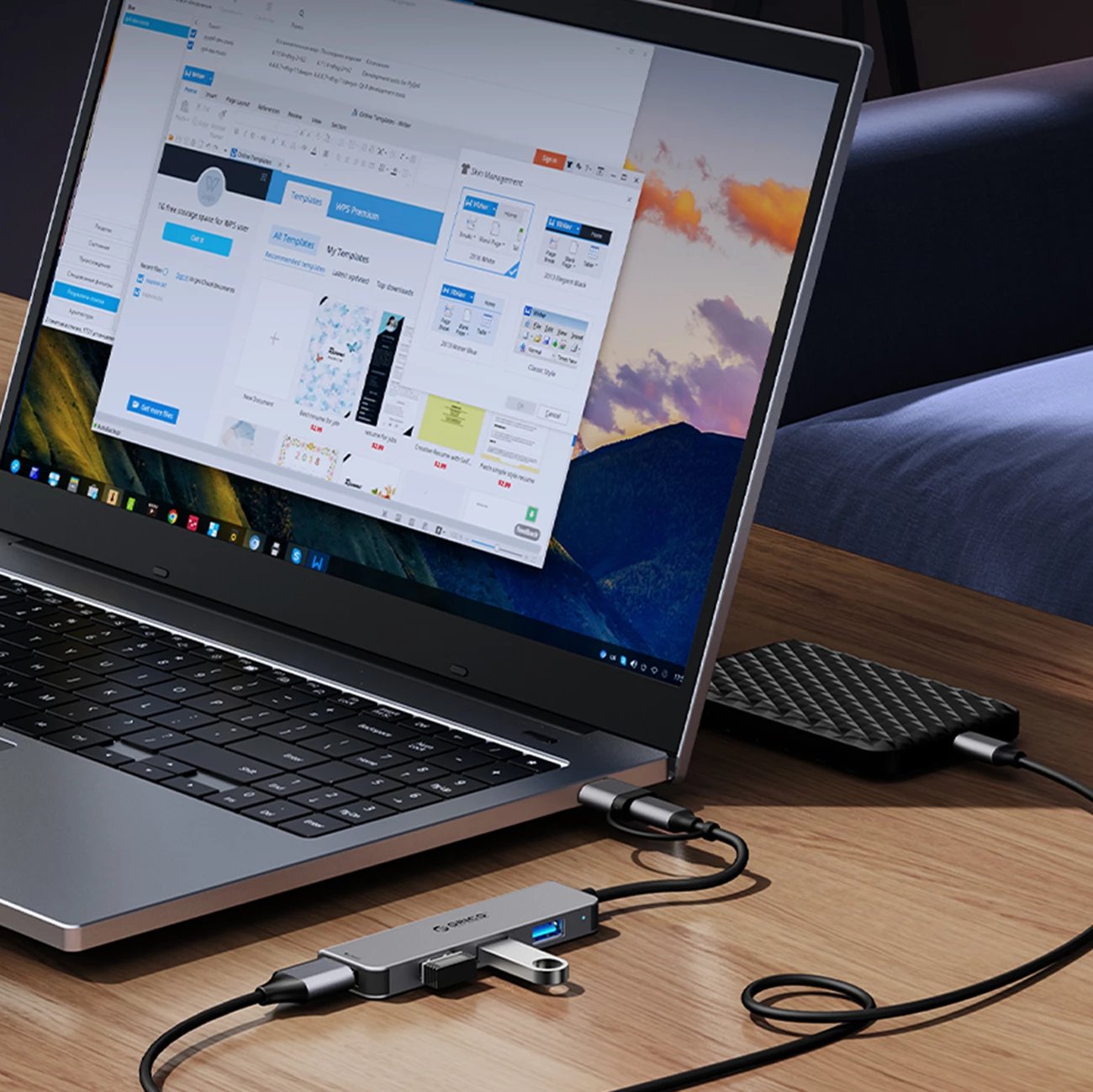 Kasë Orico YSA2-U3 me 7 porta USB-A/USB-C, Gri