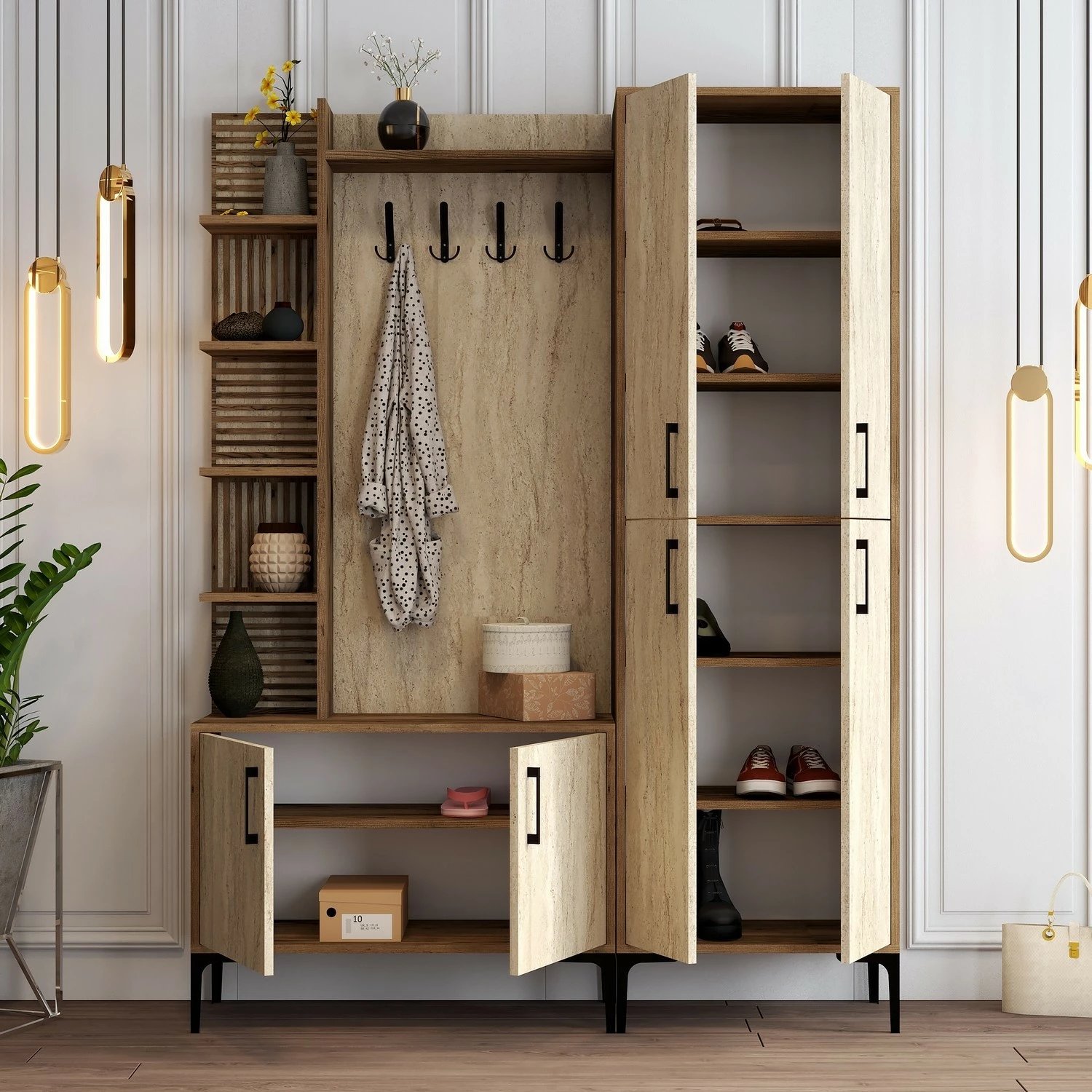 Stendë për korridor Hanah Home, Viyana Da, ngjyrë arre dhe travertin