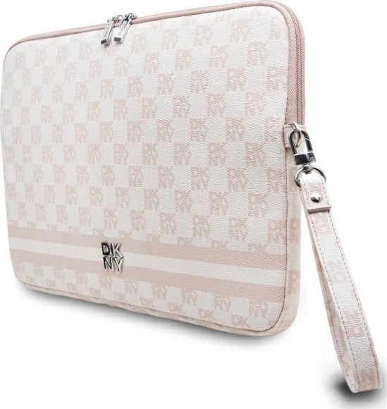 Mbështjellës laptopi DKNY Sleeve, 14", motiv shahu me vija, rozë