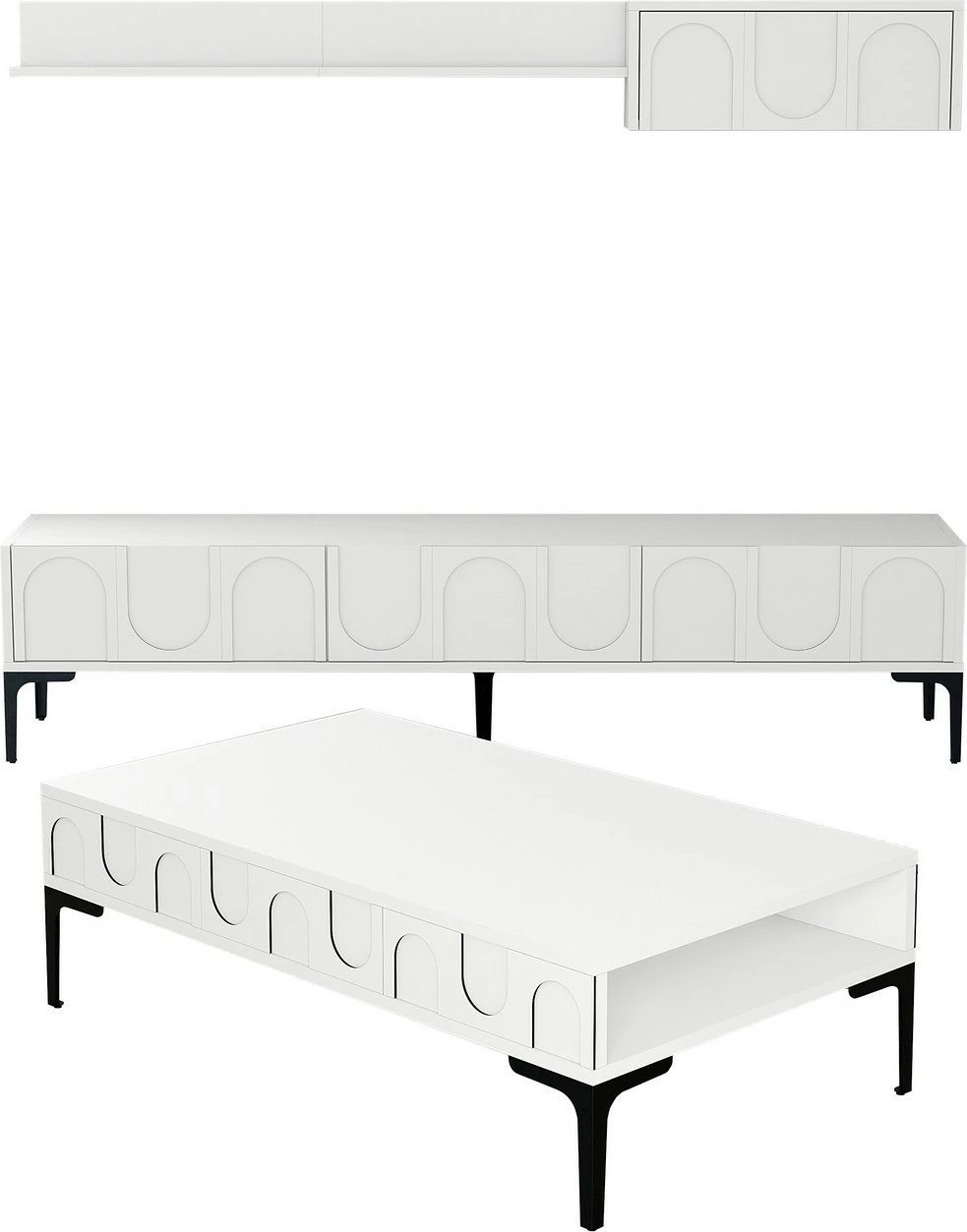 Set mobiljesh për dhomë dite Skye Decor, Lyon 3, e bardhë, e zezë