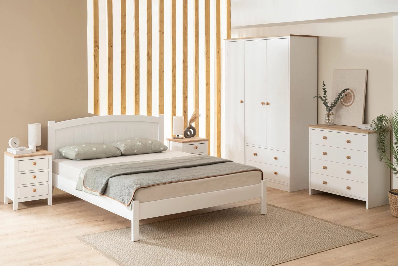 Krevat dopio Skye Decor, stil modern country, i bardhë, 160x200