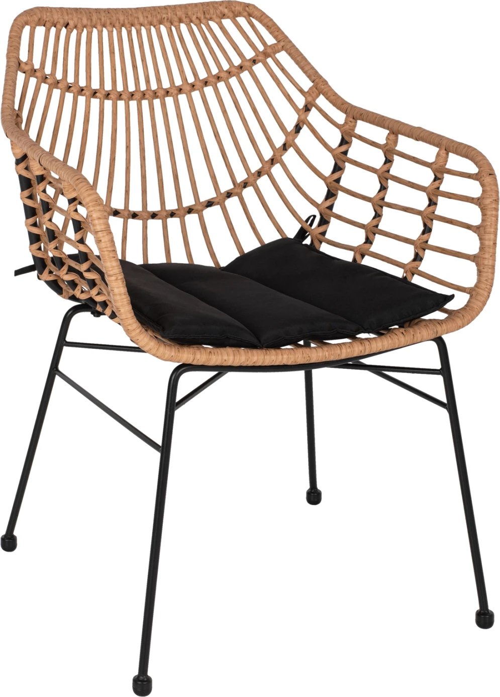 Karrige profesionale, metal i zi, rattan bezhë & jastëk, FH5864.01, 58.5x60.5x80 cm