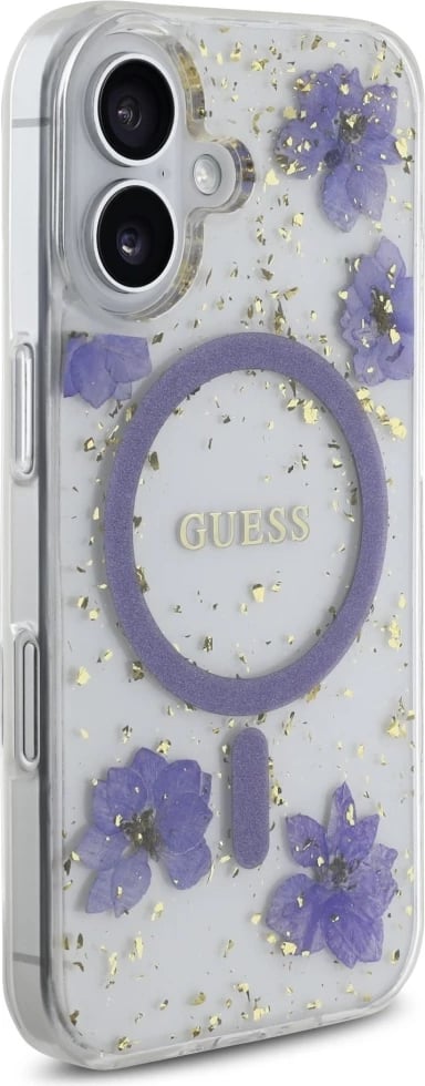 Mbështjellës Guess Resin Flowers Glitter MagSafe për iPhone 16, Vjollcë Mbështjellës Guess Resin Flowers Glitter MagSafe për iPhone 16, Vjollcë