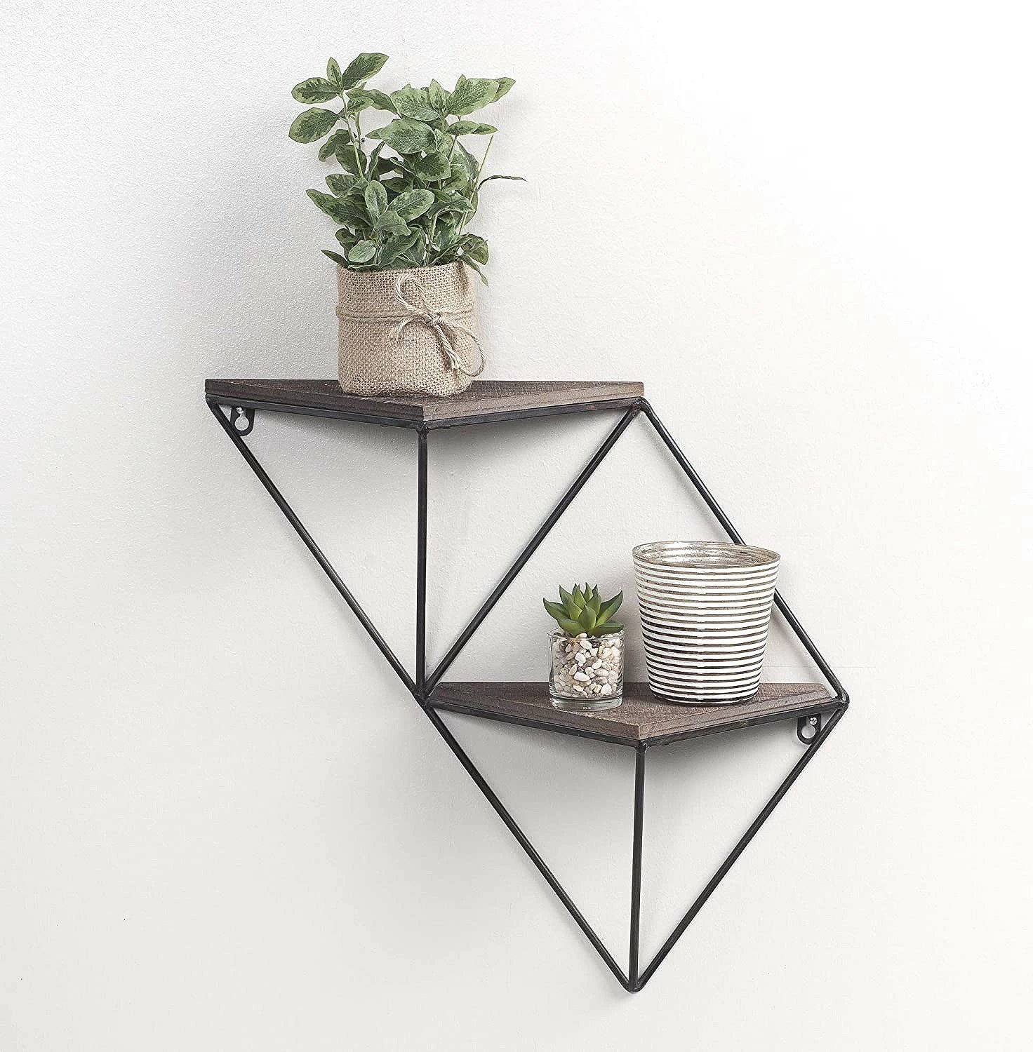 Raft dekorativ prej druri për mur, ngjyrë arre dhe e zezë, Hanah Home, Wr045