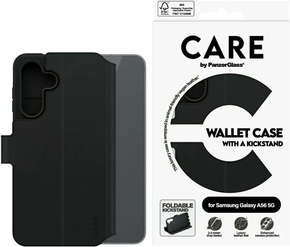 Mbështjellës PanzerGlass CARE Wallet Kickstand për Samsung Galaxy A56 5G, Zi