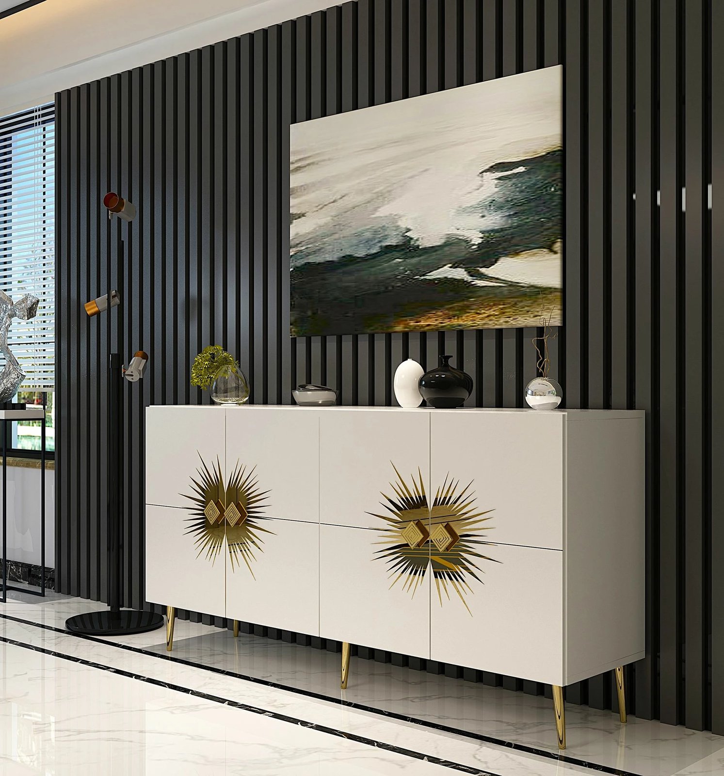 Konsolë Skye Decor, Nida KB150, e bardhë dhe ari