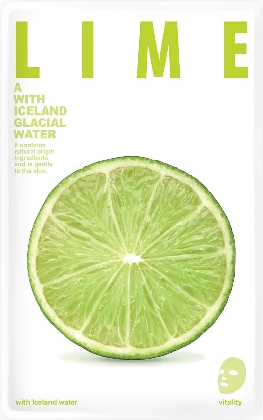 Maskë letre për fytyrë për femra Blue Dot Mask A me ujë akullnajash Islande dhe lime, 20g