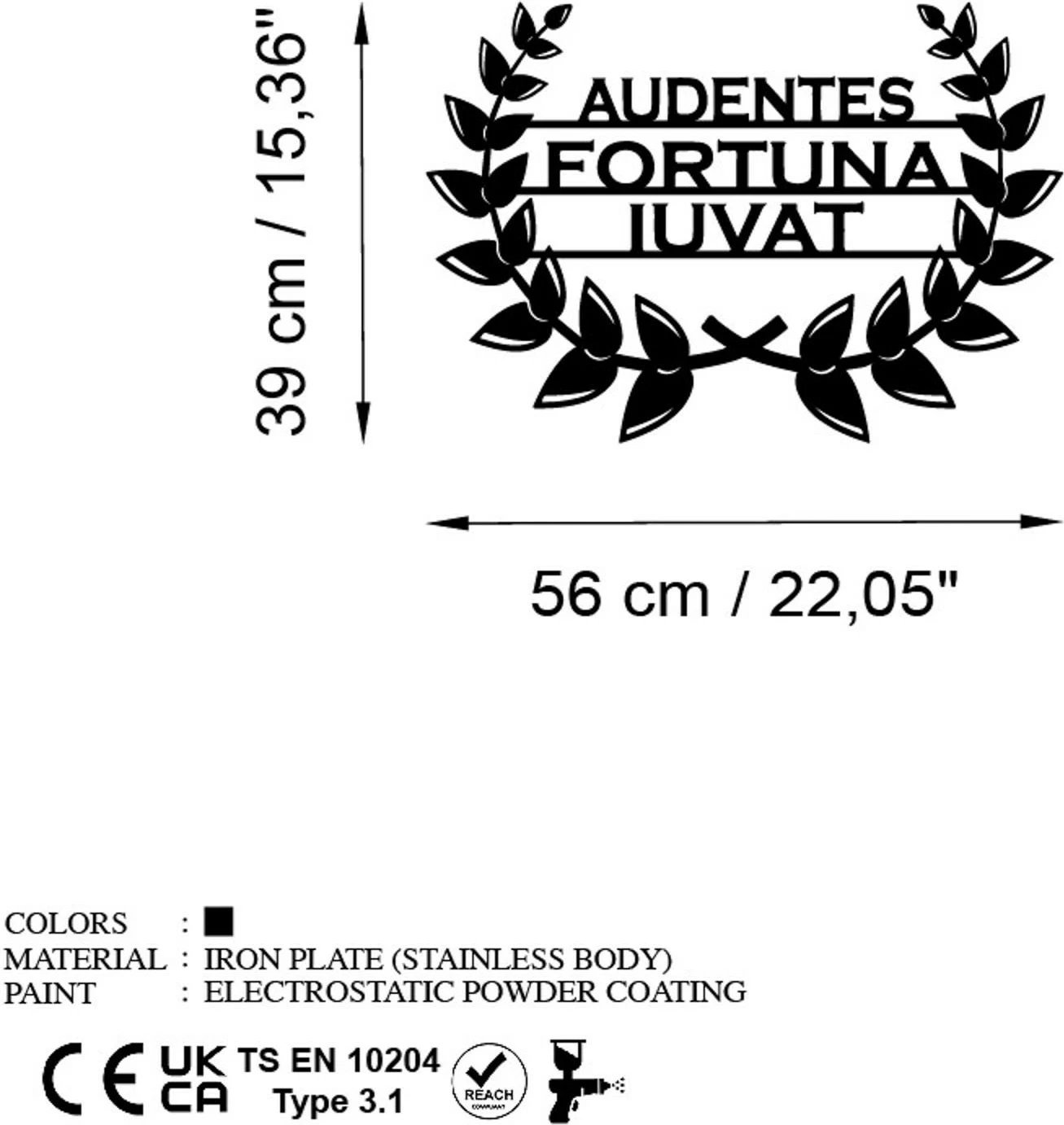 Aksesor dekorativ metalik për mur, Wallity Audaces Fortuna 3, ngjyrë e zezë, 56x39cm