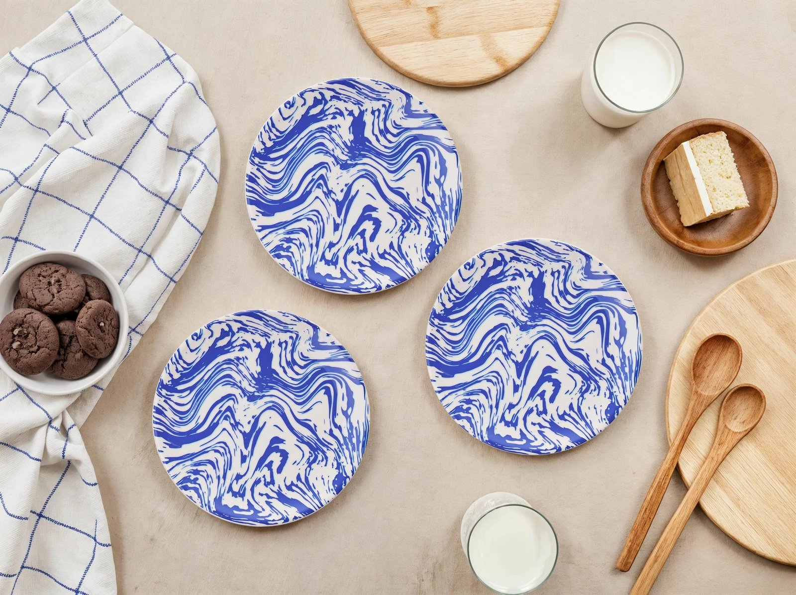 Set pjatash ëmbëlsirash (6 copë), Hermia Concept, valë blu