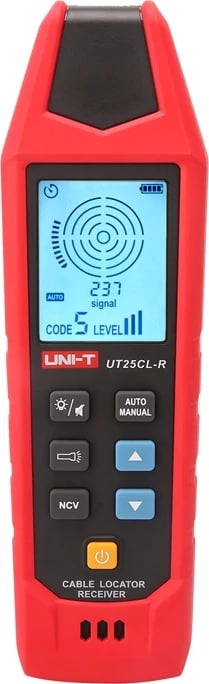 Detektor kabllosh UNI-T UT25CL, set transmetues + pranues, 33 kHz, gjurmim deri 2.5 m, CAT III 480V, IP54, deri 8 transmetues, i kuq