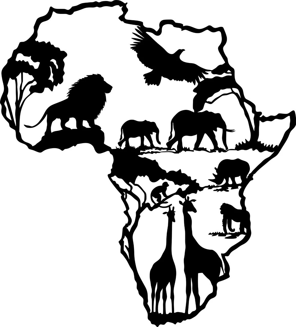 Aksesor dekorativ metalik për mur, Wallity, African 2, ngjyrë e zezë, 52x57cm