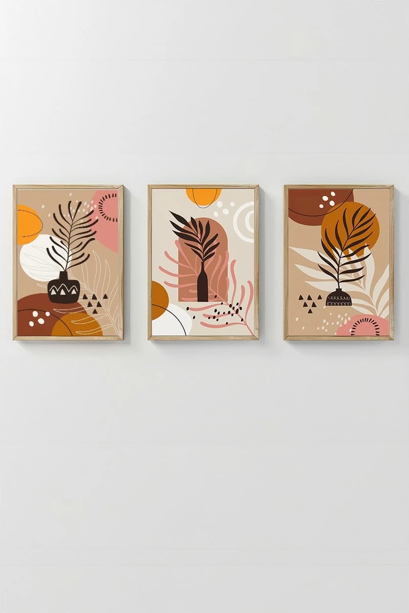 Set pikturash dekorative me kornizë, shumëngjyrëshe, 3 copë, Wallity, 3Dartsohoset117