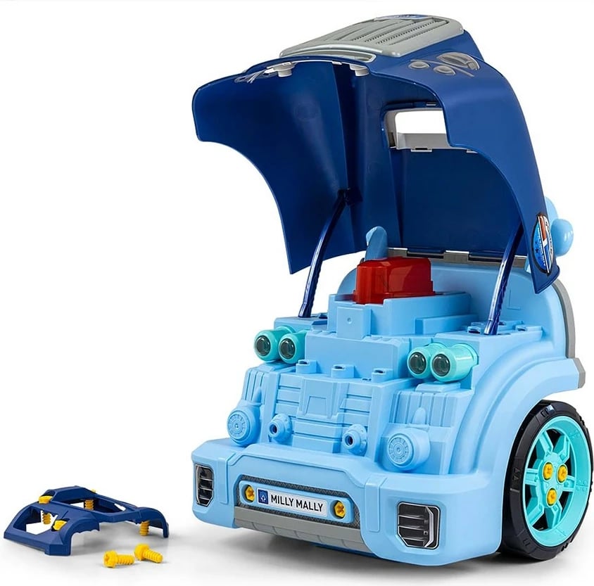 Lodër edukative mekaniku, Milly Mally N-GINE, set 56 pjesë, efekte dritë e zë, STEM 3+, blu