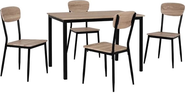 Set tavolinë me karrige 5 pjesë FH10339 me sipërfaqe tavoline sonama dhe këmbë të zeza 110x70x76cm