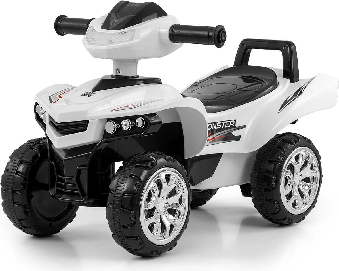 quad shtytës fëmijësh, Milly Mally Monster 5694, 4 rrota, panel muzikor me bateri, depo nën sedilje, deri 25 kg, e bardhë