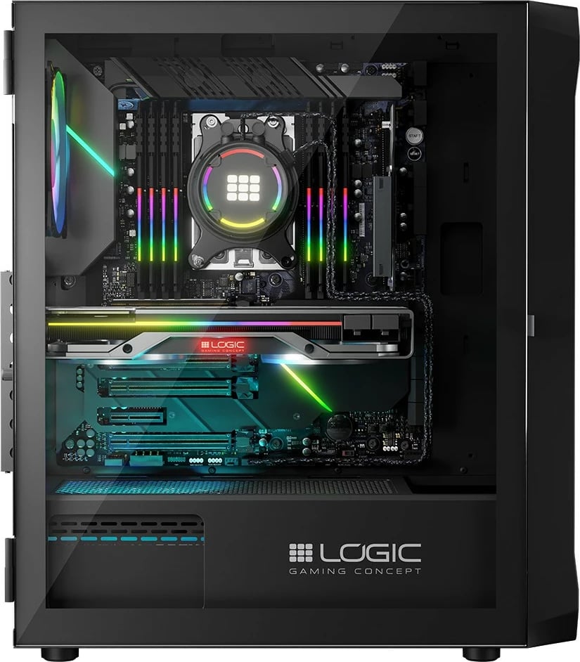 Kasë, Logic Concept, Portos ARGB Midi (AT-PORTOS-10-0000000-0002), ATX/Micro ATX, 4x 120 mm ARGB, panel anësor xham i temperuar, USB 3.0, e zezë