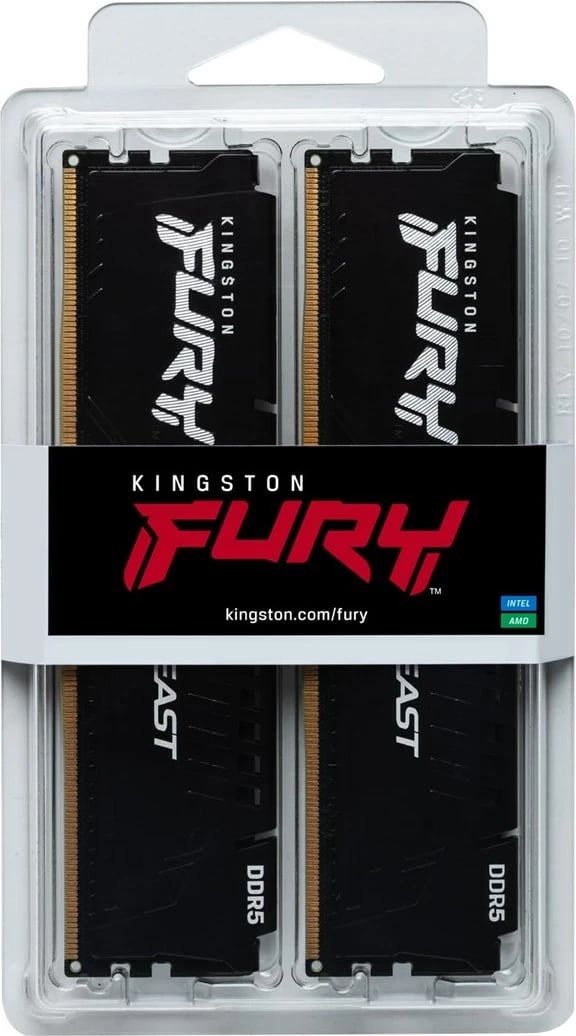 RAM Memorje Kingston FURY Beast, 128GB (2x64GB), DDR5, 5600MT/s, CL36, me heatsink, E zezë