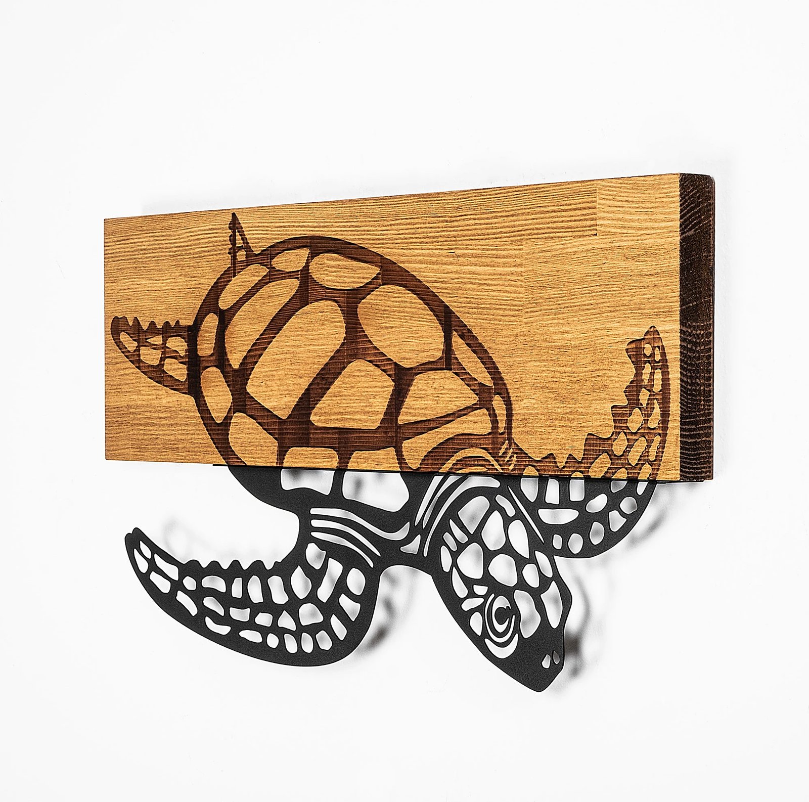 Aksesor dekorativ prej druri për mur, Caretta Caretta, Wallity - 314, ngjyrë e zezë dhe arre, 58x3x32cm