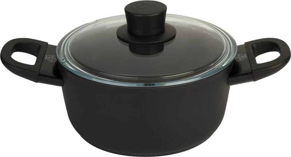 Tenxhere BALLARINI 75002-921-0, 24 cm, alumini, me kapak xhami, e zezë