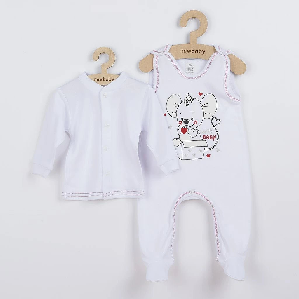 komplet bebe, New Baby, Mouse, 100% pambuk, madhësia 80 (9-12m), e bardhë, set 2 copë