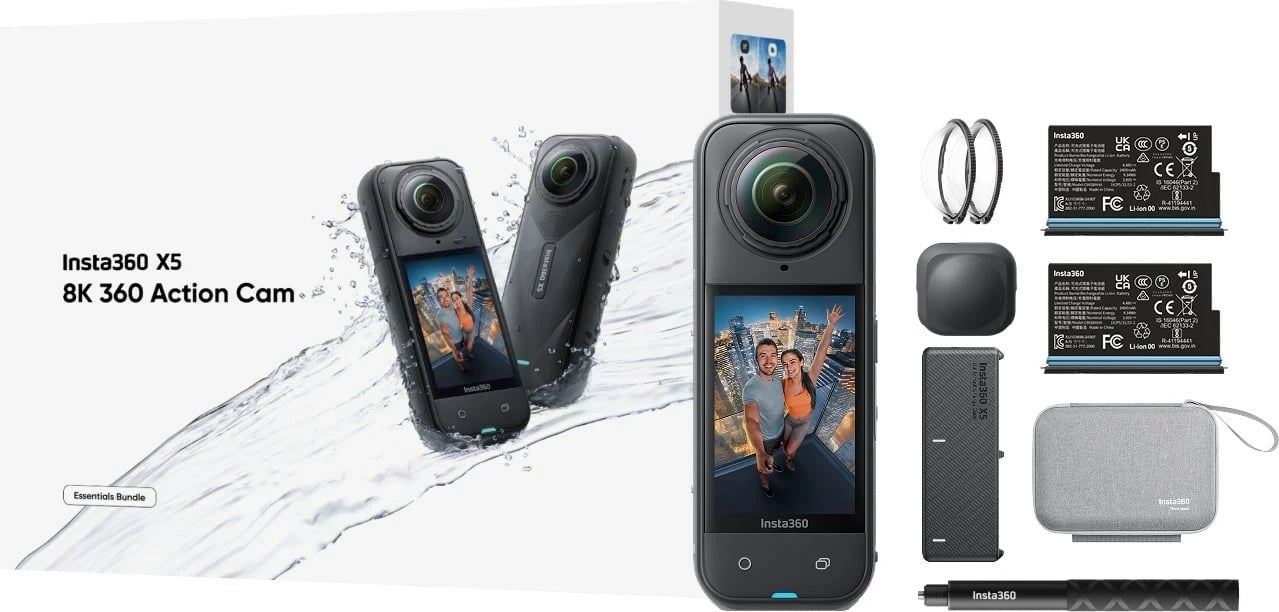 Kamerë aksioni 360 Insta360 X5 Essentials Bundle, 8K Ultra HD, e zezë