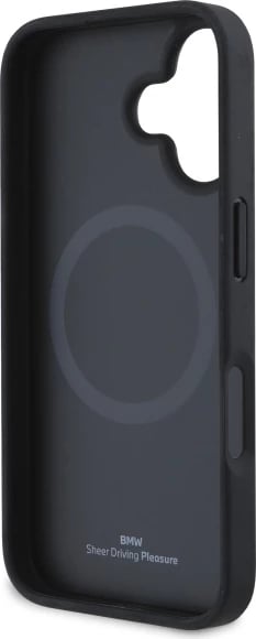 Mbështjellës BMW Sign Leather Diamond Metal Logo MagSafe për iPhone 16, i zi