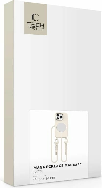 Mbështjellës Tech-Protect Magnecklace për iPhone 16 Pro, MagSafe, Bezhe me litar