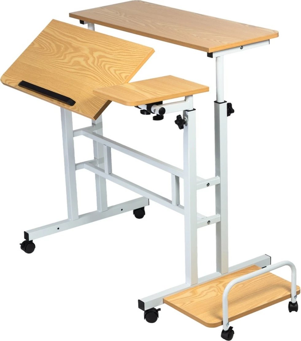 Tavolinë lëvizëse me rregullim lartësie, Maclean MC-124 W, 67–115 cm, 80x60 cm, 50 kg, e bardhë/dru