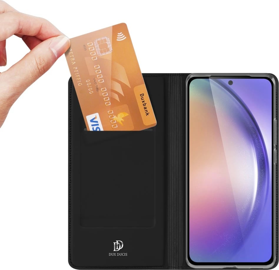 Mbështjellës Dux Ducis Skin Pro për Samsung Galaxy A55 5G, me kapak dhe xhep për kartela, i zi