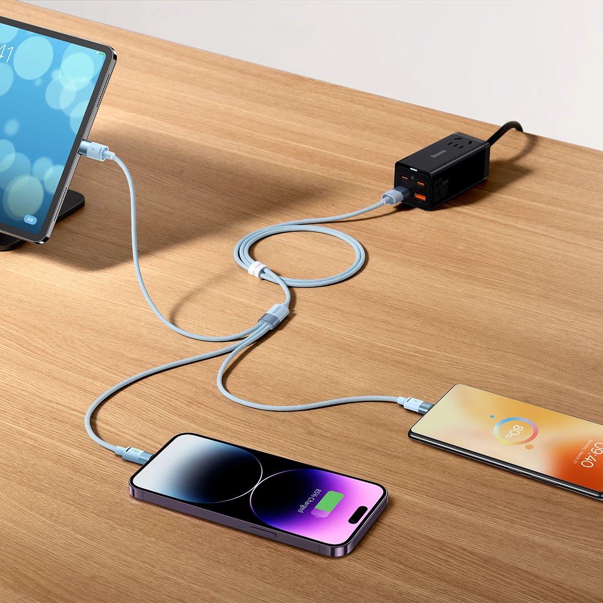 Kabllo 3-në-1 Baseus StarSpeed CAXS000001, 1.2m, USB-A në USB-C/Micro USB/Lightning, e zezë