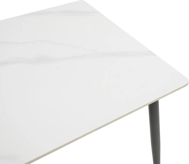 Tavolinë Gustas I, mermer i bardhë, këmbë metalike të zeza, 120x80x76cm