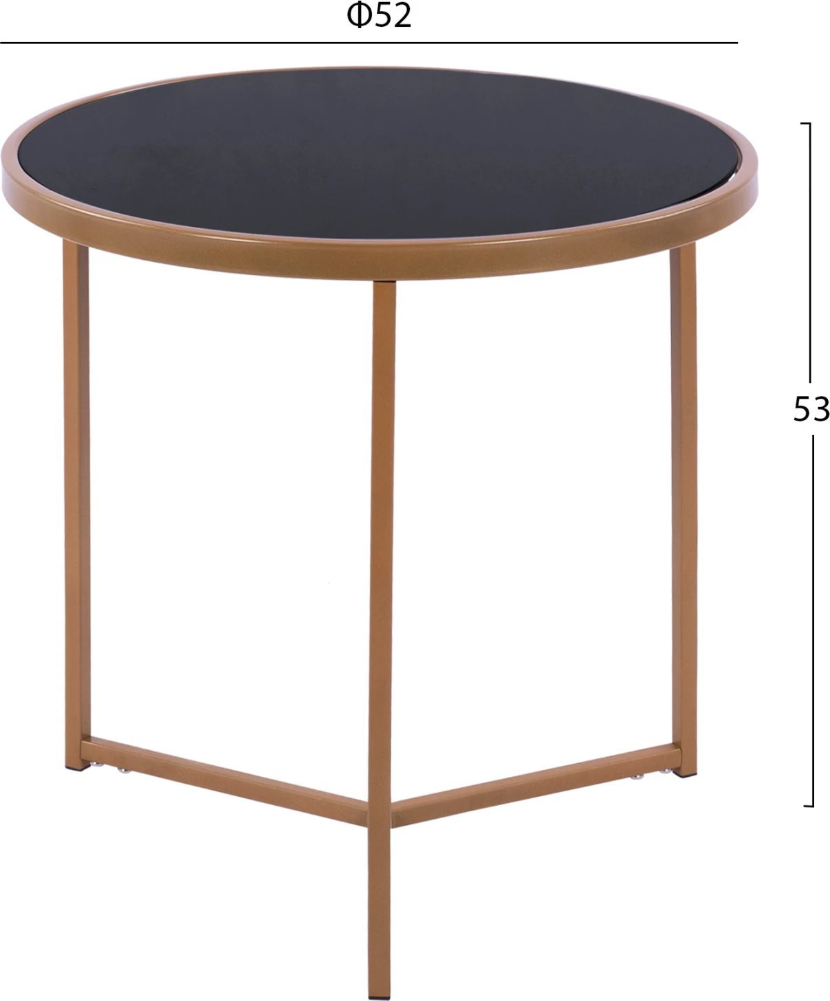 Tavolinë anësore Francesco, sipërfaqe qelqi, kornizë metalike ngjyrë ari mat, FH8696