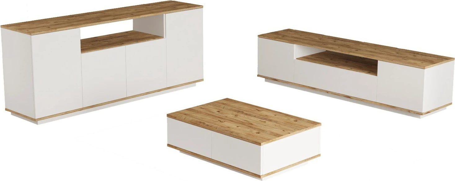 Set mobiljesh për dhomë dite, ngjyrë pishë Atlantike dhe e bardhë, Fr18-Aw