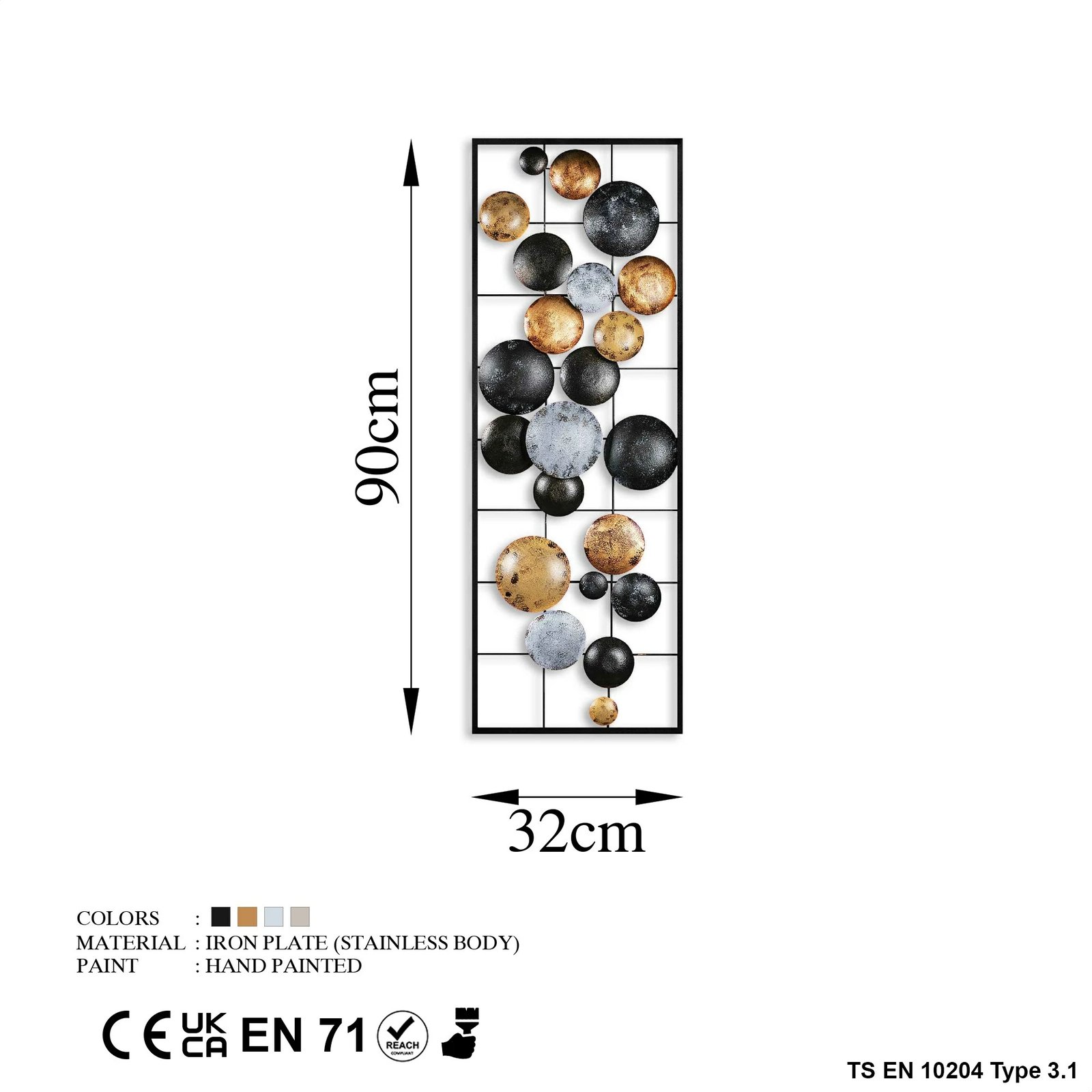 Aksesor dekorativ metalik për mur Wallity, Camber - 1