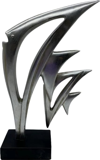 Dekor peshk abstrakt, polirezine, argjend e zi, 23x8x24cm