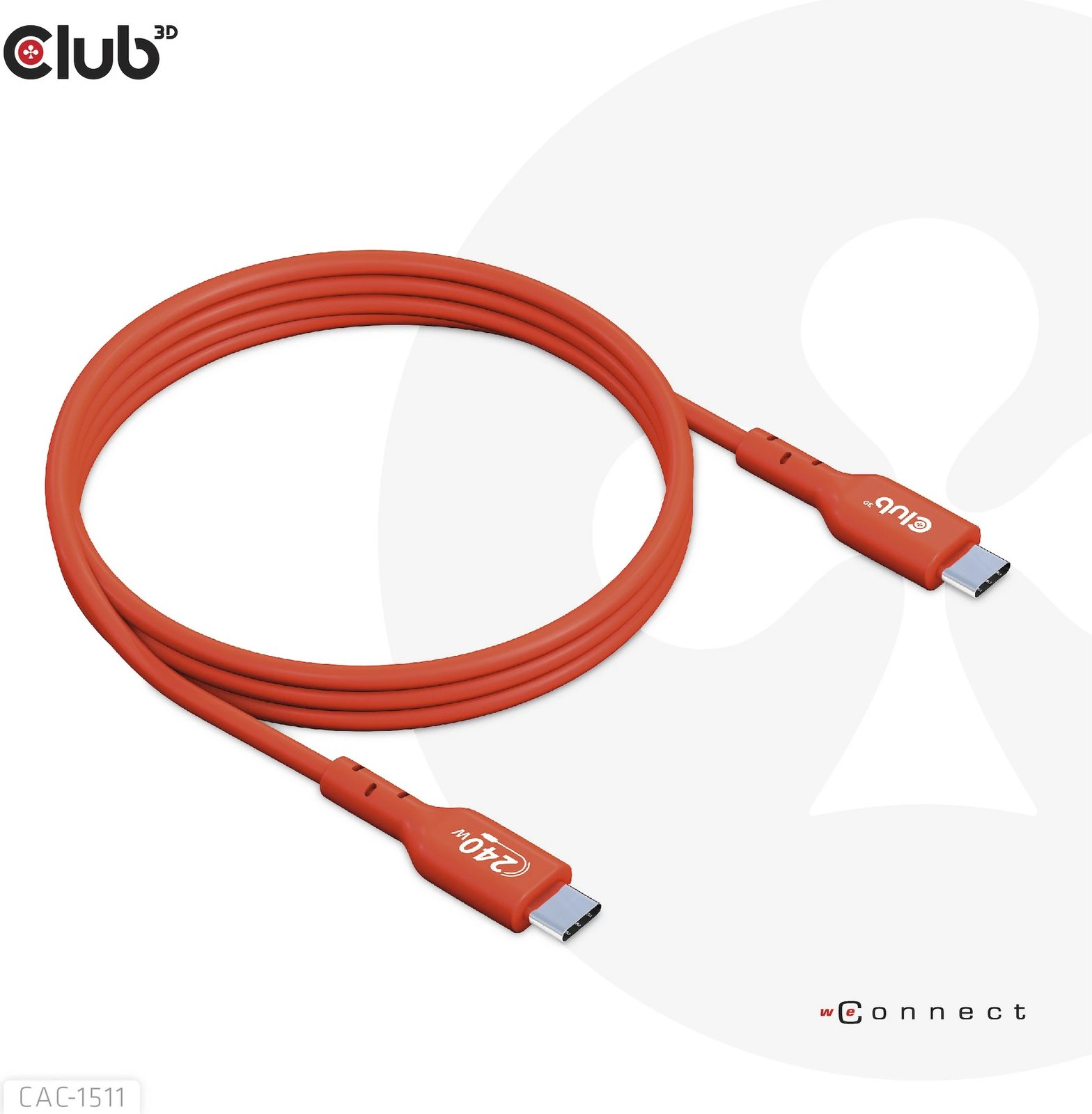 Kabllo USB-C Club3D 4m, 240W, 480Mb/s, e kuqe