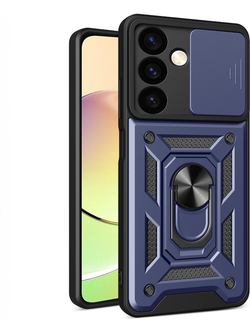 Mbështjellës Hurtel Hybrid Armor Camshield për Samsung Galaxy A35, me kapak kamere, Kaltër