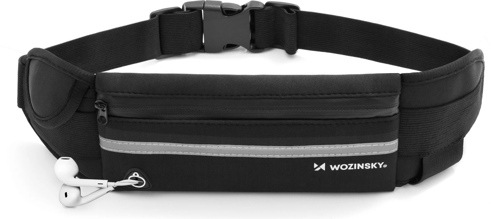 Rrip vrapimi, Wozinsky WRBBK1, neopren, i zgjërueshëm me 2 xhepa dhe mbajtës shishe, i rregullueshëm me rrip e kapëse, shirit reflektues, për telefona deri 175x90x15 mm, i zi