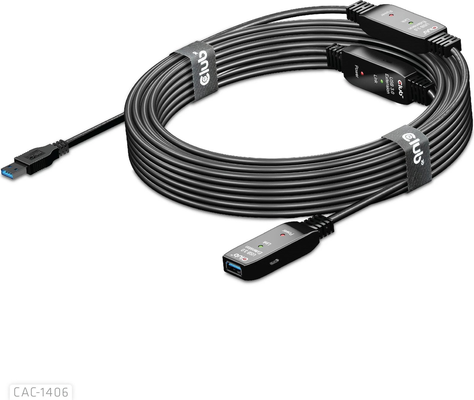 Kabllo USB zgjatuese Club3D 15m, USB 3.2, e zezë