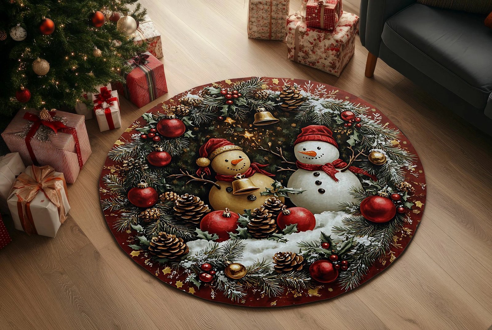 Qilim i rrumbullakët, tematikë Krishtlindjesh, shumëngjyrësh, 100x100cm, Conceptum Hypnose, Crp-Yrlk26-10