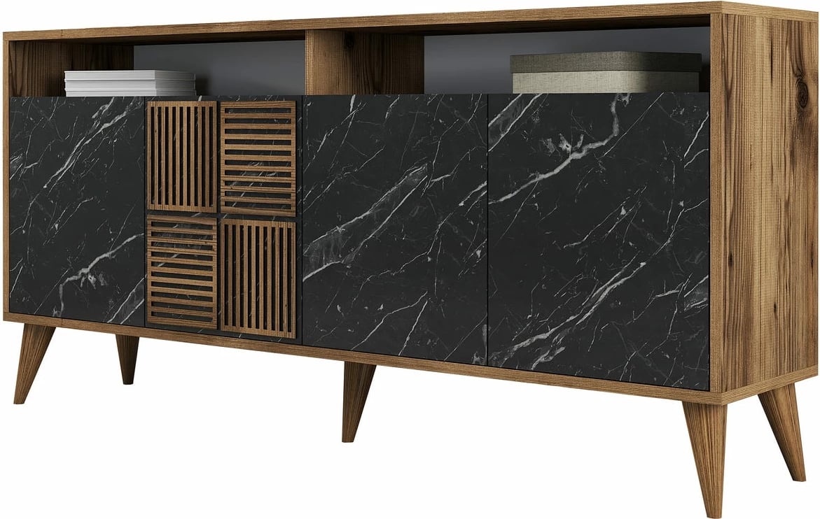 Konsol Milan 160, ngjyrë arre, mermer i zi