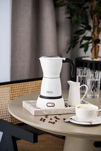 Mokapot elektrik, Camry, CR 4415W, 300 ml 6 filxhanë, 480W, bazë rrotulluese 360°, alumini, e bardhë