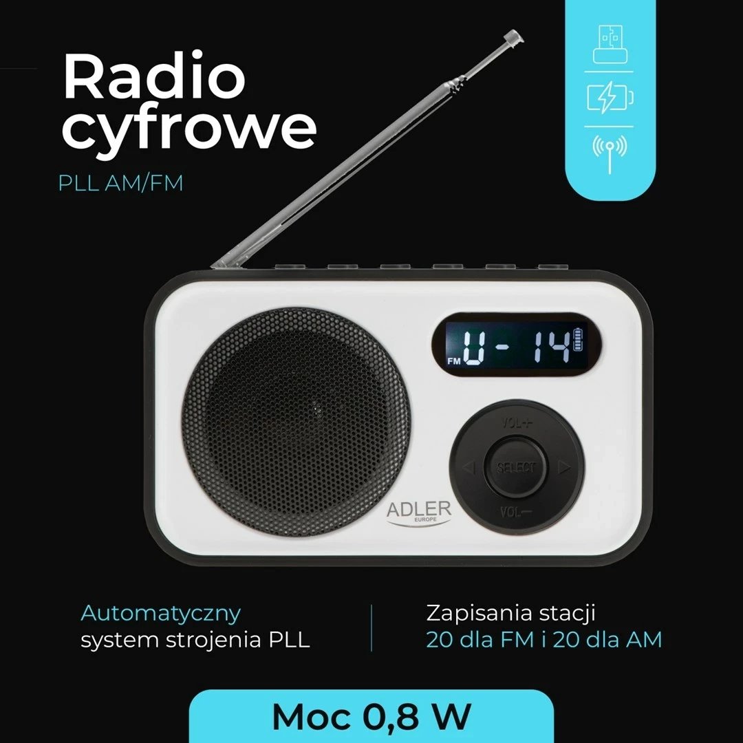 Radio Adler AD 1906, Portabël, Bardhë